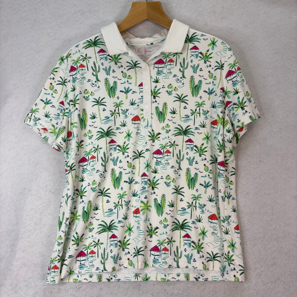 Lillie Green Desert Oasis Print Golf Polo Cactus Womens 2X Tropical Golfcore